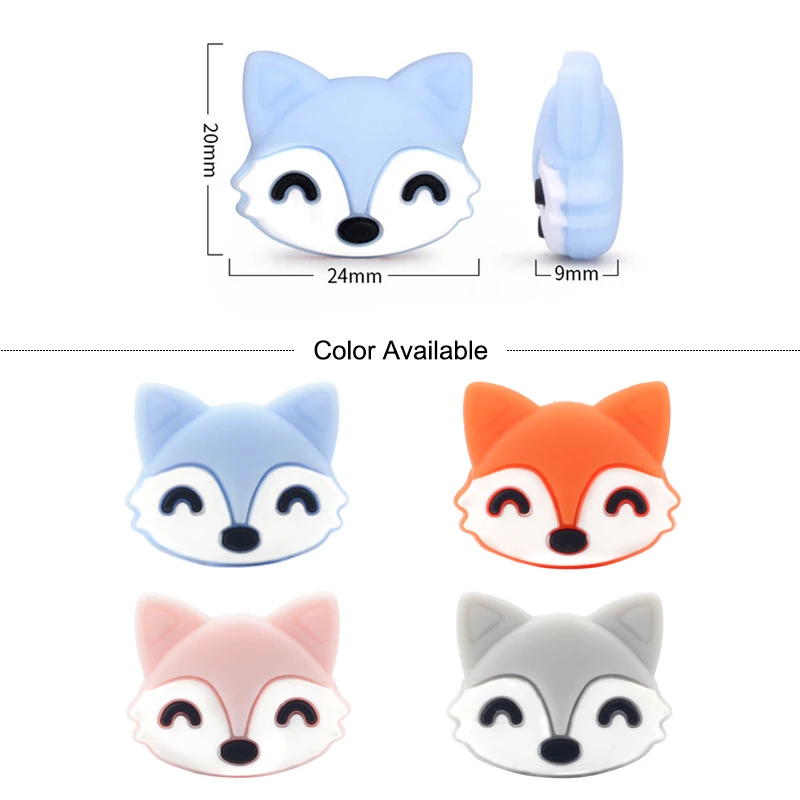 LOFCA 5pcs/lot Fox silicone beads food grade BPA free Silicone Beads DIY Keychain Bead Jewelry Accessories