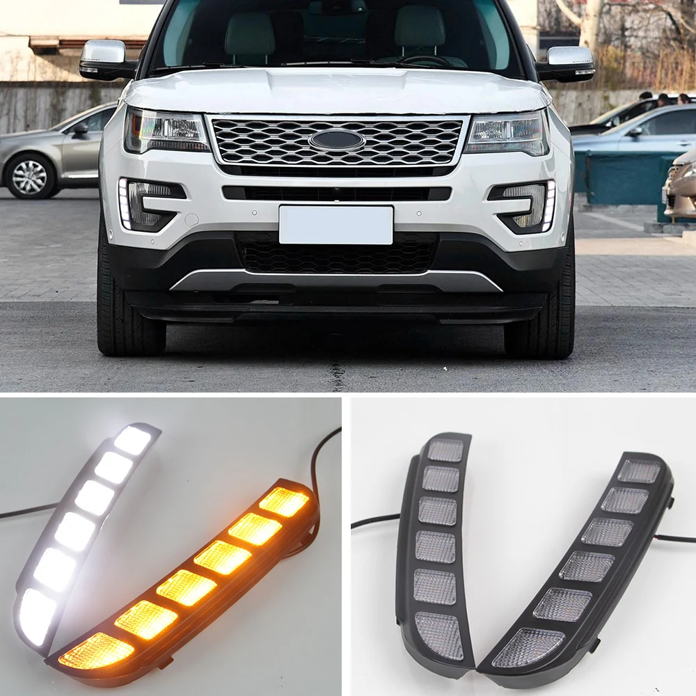 2Pcs LED DRL Daytime Driving Light  For Ford Explorer 2016 2017 2018 White DRL Daytime Driving Light Turn Signal Lights