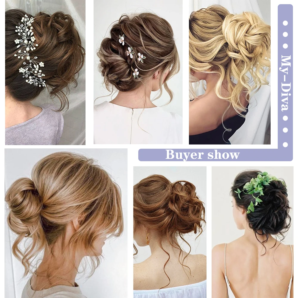 My-Diva Blonde Black Hair Bands Messy Curly Chignon Bun Synthetic Scrunchies Fake Hair Pieces For Women Synthetic Hair Extension