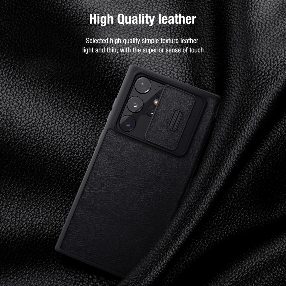 NILLKIN Qin Case for Samsung Galaxy S22 S23 Ultra Plus 5G Case Camshield PU Flip Leather Card Slot Back Cover Case for SM S22