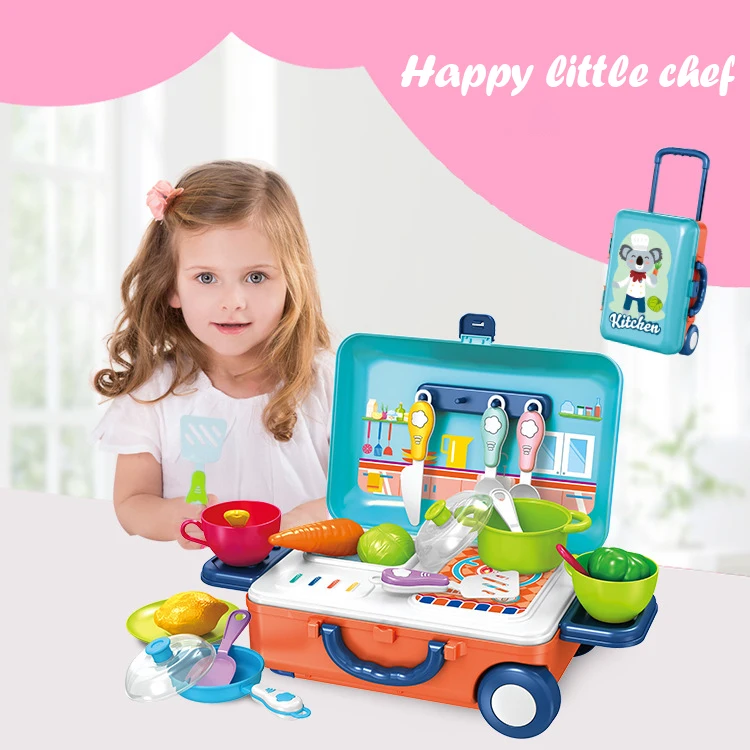 Maison de jeu de simulation de jouets de cuisine pour enfants, outils portables de beauté, ustensiles de cuisine, vaisselle, étui à roulettes, kit médical pour filles