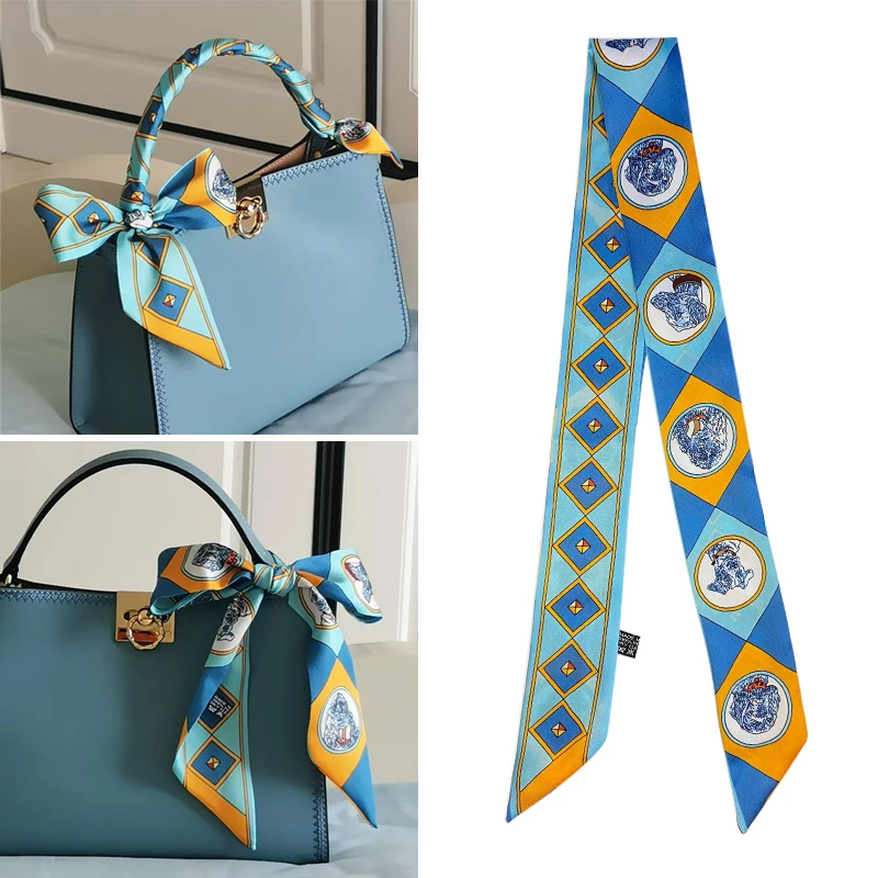 2022Summer Fashion New Animal Dog Pattern Ladies Decoration Twill Long Strip Silk Scarf Narrow Belt Streamer Tie Bag Small Scarf