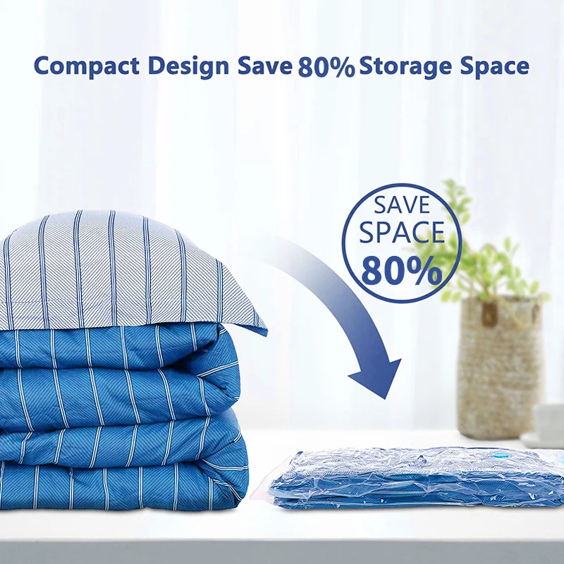 1/3/5pcs Vacuum Storage Bags,Travel Storage Compression Bags 80% More Storage for Blanket, Pillows, Clothes and Bedding