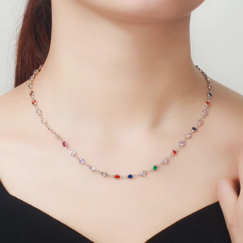 CWWZircons Cute Multicolor Cubic Zircon Crystal Round CZ Chocker Necklace for Women Elegant Wedding Party Boho Jewelry CP059