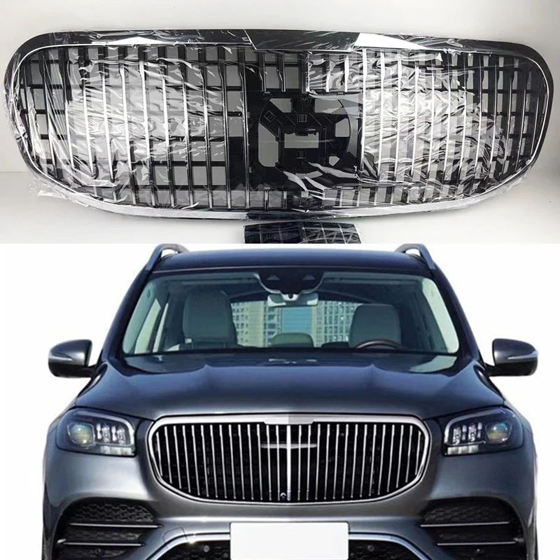 Front Bumper racing grille fit for Mercedes GLS X167 GLS450 GLS580 2020+ Hood Vertical GT Style Grill Maybach ABS