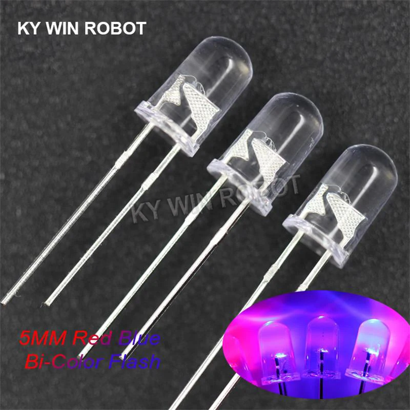 50pcs/lot F5 5mm Flash Red Blue Bi-Color Light-Emitting-Diode Automatic Flashing LED Flash Control Blinking 5 mm LED Diode DIY