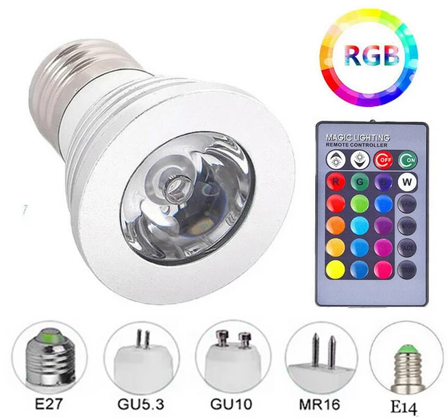 

5W LED E27 E14 GU10 RGB LED Bulb 16Color LED Spotlight with IR Remote Controller LED Lamp for Home Party Decoration