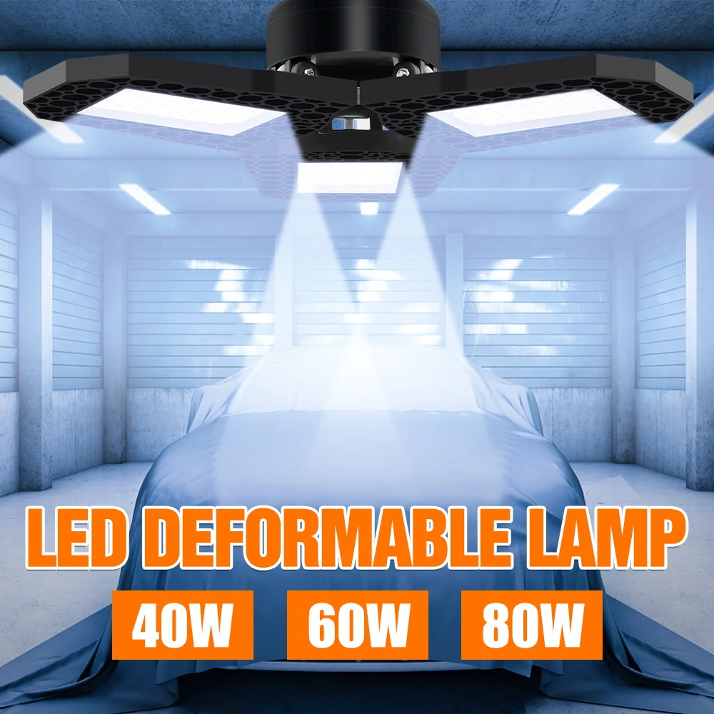 lampada de led e27 e26 luz de garagem led para garagem 220v folhagens luz deformavel 40w 60w 80w iluminacao para oficinas ao ar livre porao 01