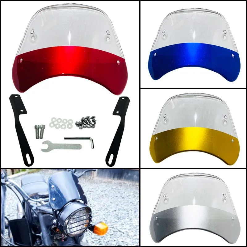 

Motorcycle color transparent windshield suitable for 6.5"-9.5" round headlight retro style