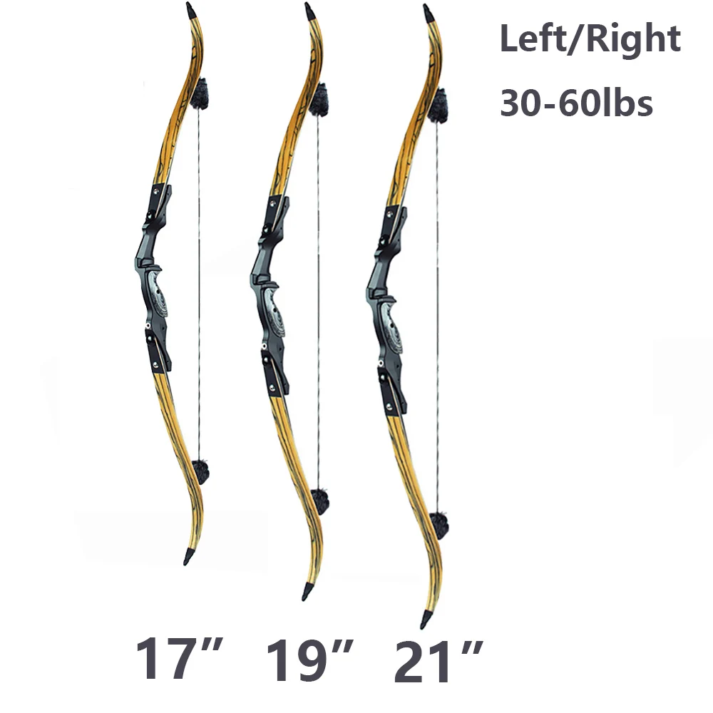 

Left/Right Hand 30-60lbs F261 American Recurve Bow 17/19/21 inches Riser Yellow Limbs with accessory for Archery Shooting