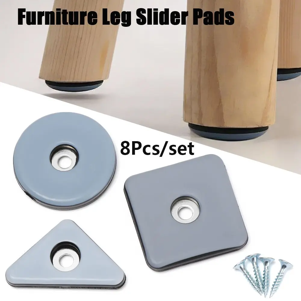 

8pcs Table Chair Leg Slider Pad Easy Move Heavy Furniture Bases Protector Legs Anti-abrasion Floor Mat with Screws