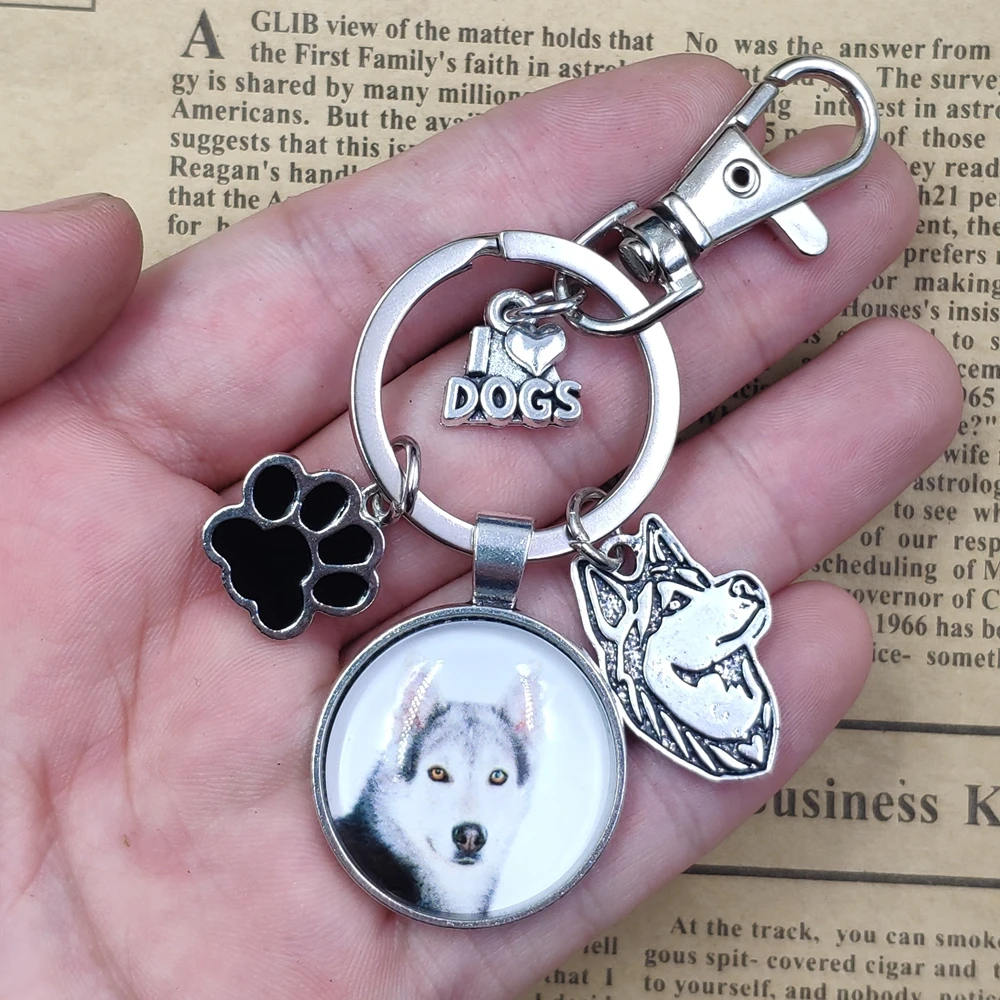 Rottweiler Husky Chinese Shar Pei Keychain Time Gem Simulated Dog Animal Pet Lover Key Ring Women Men Jewelry Birthday Gift