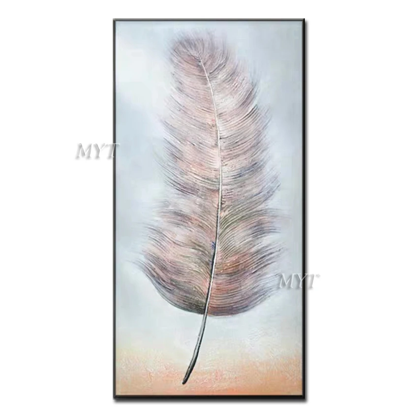 Beautiful Blue And Pink Feathers Abstract Handpainted Oil Painting Wall Art Home Decor Picture Modern Oil Painting On Canvas