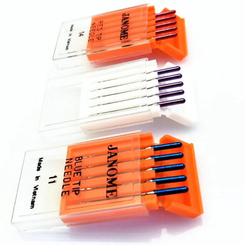 1 set 5 pcs Janome Sewing Machine accessories Blue Tip Needle Size 11 ;Purple Tip Needles 14; Red Tip Needles 14  7YJ283