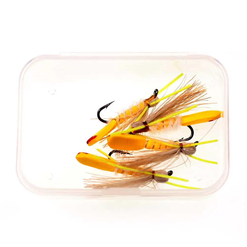 Bimoo 8PCS Yellow Hopper Madam X Dry Fly Size #10 Fresh Water Flies Terrestrials Fly Brown Rainbow Cutthroat Trout Fishing Lures