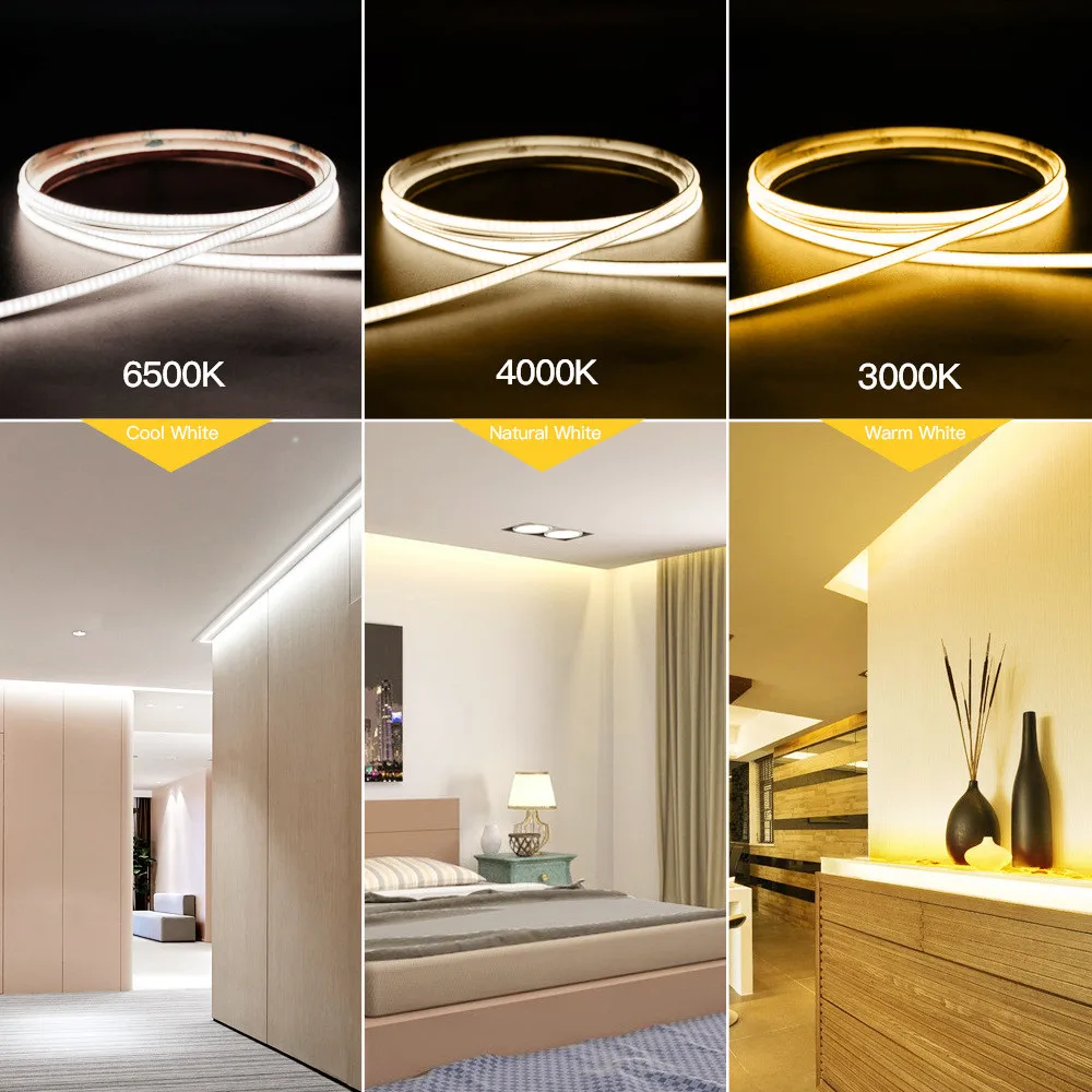 4-5mm Super Thin COB LED Strip Light DC12V 24V Flexible FOB LED Tape 480LEDs Rope Dimmable Linear Ribbon Room Decoration 5M