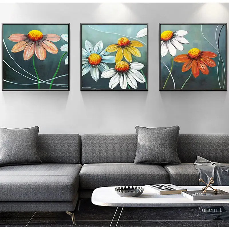 Abstract Colorful Daisy Flower Canvas Wall Art Decor Framed Canvas Prints Ready to Hang for Modern Bedroom Living Room Decor