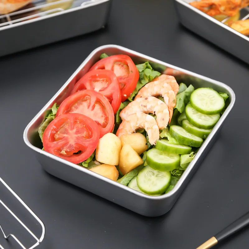 Stainless Steel Square Bakeware Nonstick Pan Baking Tray with Grid Fruit Cookie BBQ Bread Storage Plate Dish Kitchen Utensils