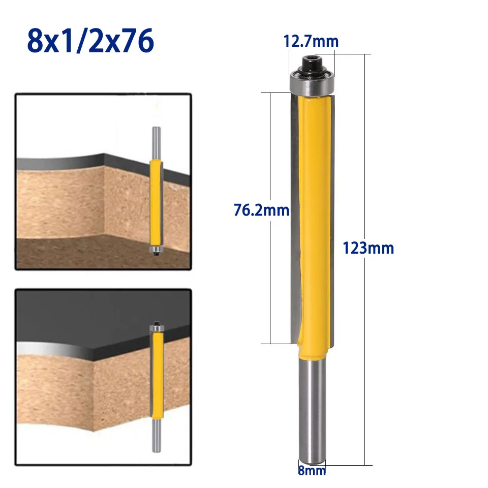 3 Pcs 8mm Shank 1/2  Flush Trim Router Bit Drills with Top Bearing for Wood Tungsten Carbide Tipped Milling Cutter Carving