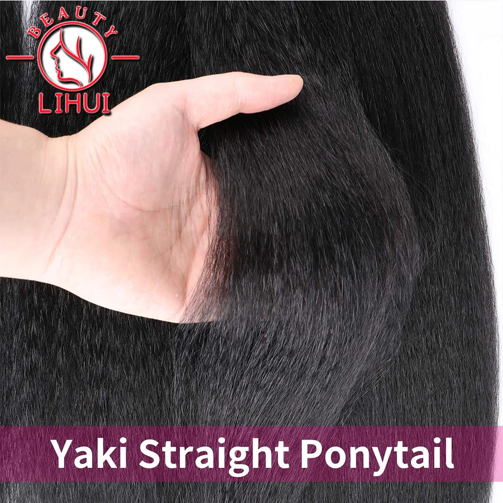 Lihui 24Inch Long Ponytail Extension Yaki Straight Fake Hair Ponytail Black Blonde Synthetic Hairpiece Wrap On Clip Hair