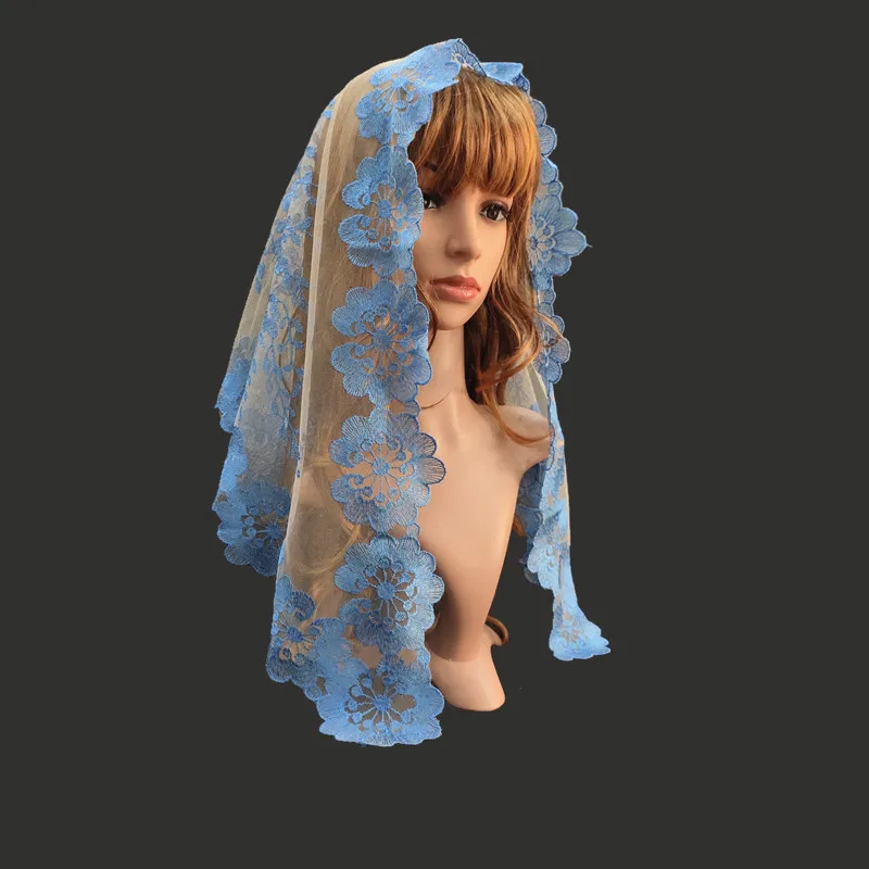 

Traditonal Embroidery Women Lace Shawl Colorful Church Veil Lace Mantilla