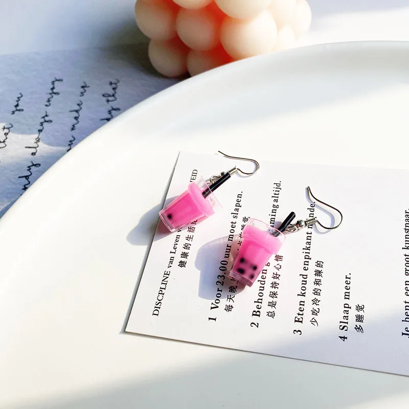 Hanging Earrings Bubble Tea Cool Stuff Girl Personality Originality Glass Lovely Interest Simple Temperament Earrings For Teens