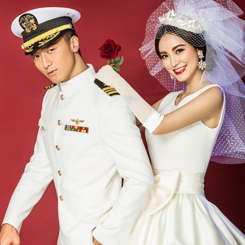 U.SUniform Suit White Dress Wedding Blazer Men\'s Admiral Costumes White Sailor Uniform