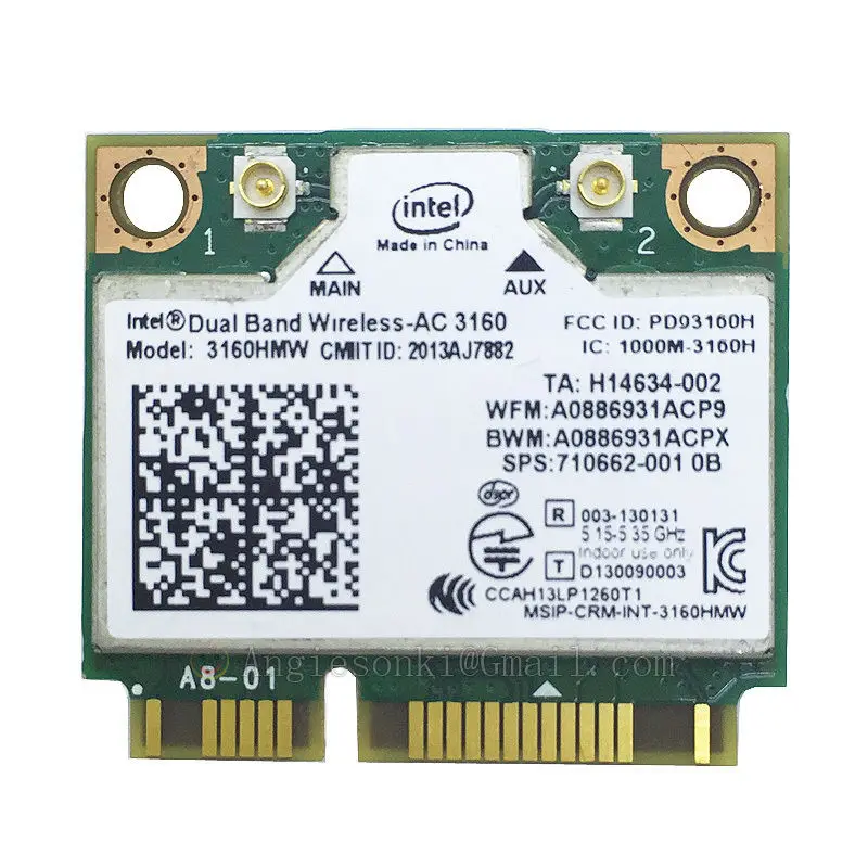 

Dual Band Wireless-AC 3160 3160HMW 802.11ac 433Mbps Wifi Bluetooth 4.0 Half Mini PCI-e Card for Intel SPS:710662-001 Hp Dell