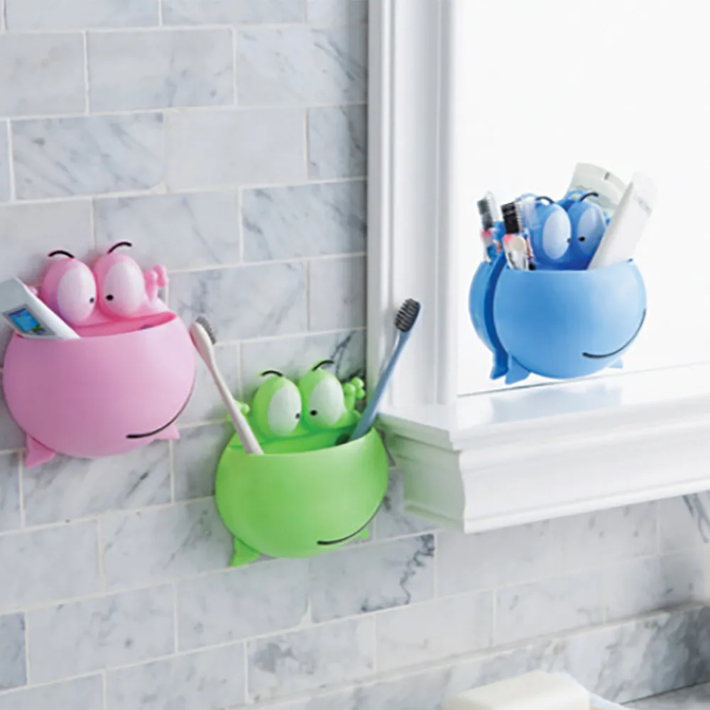 Wall Sucker Large Eye Frog Plastic Toothbrush Rack Holder Cartoon Home Bathroom Organizer Tools