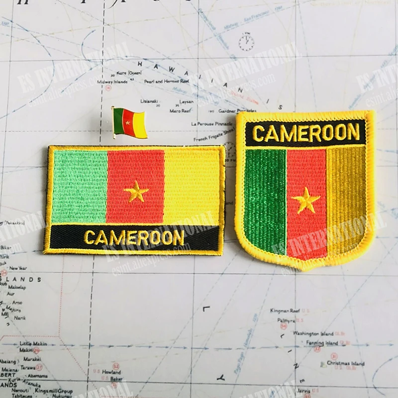 Cameroon National Flag Embroidery Patches Badge Shield  And Square Shape Pin  One Set On The Cloth Armband  Backpack  Decoration