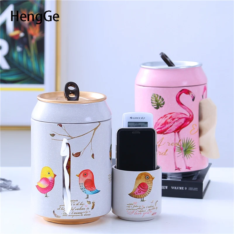 

Living Room Multifunction Tissue Box European Cute Roll Paper Tube Bedroom Paper Towel Holder with Small Storage Hand Painted