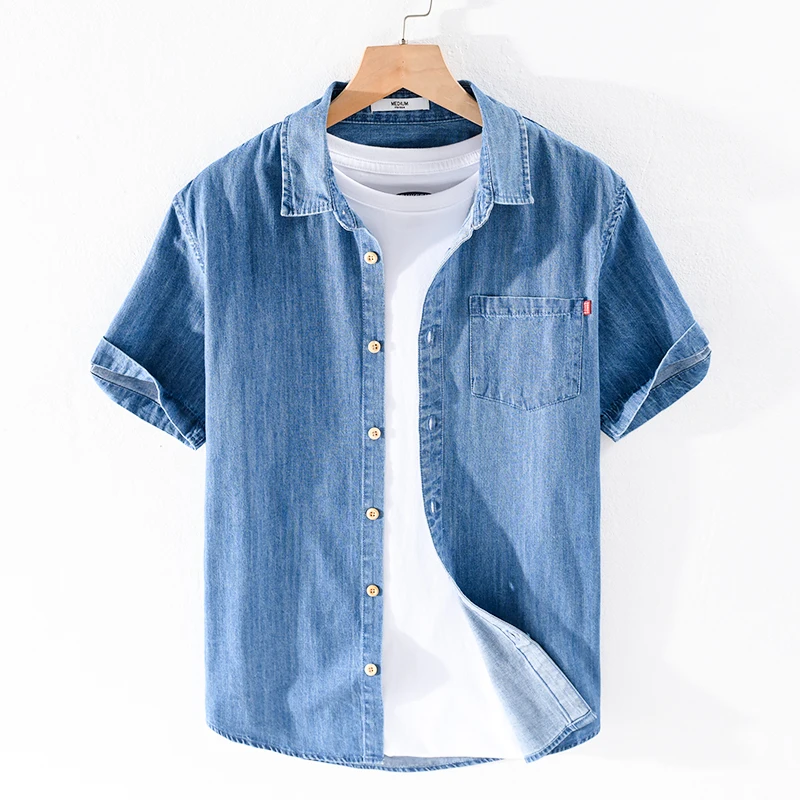 

New arrival summer 100% cotton denim shirts men brand short sleeve shirt for men casual fashion shirt mens camsieta camisa