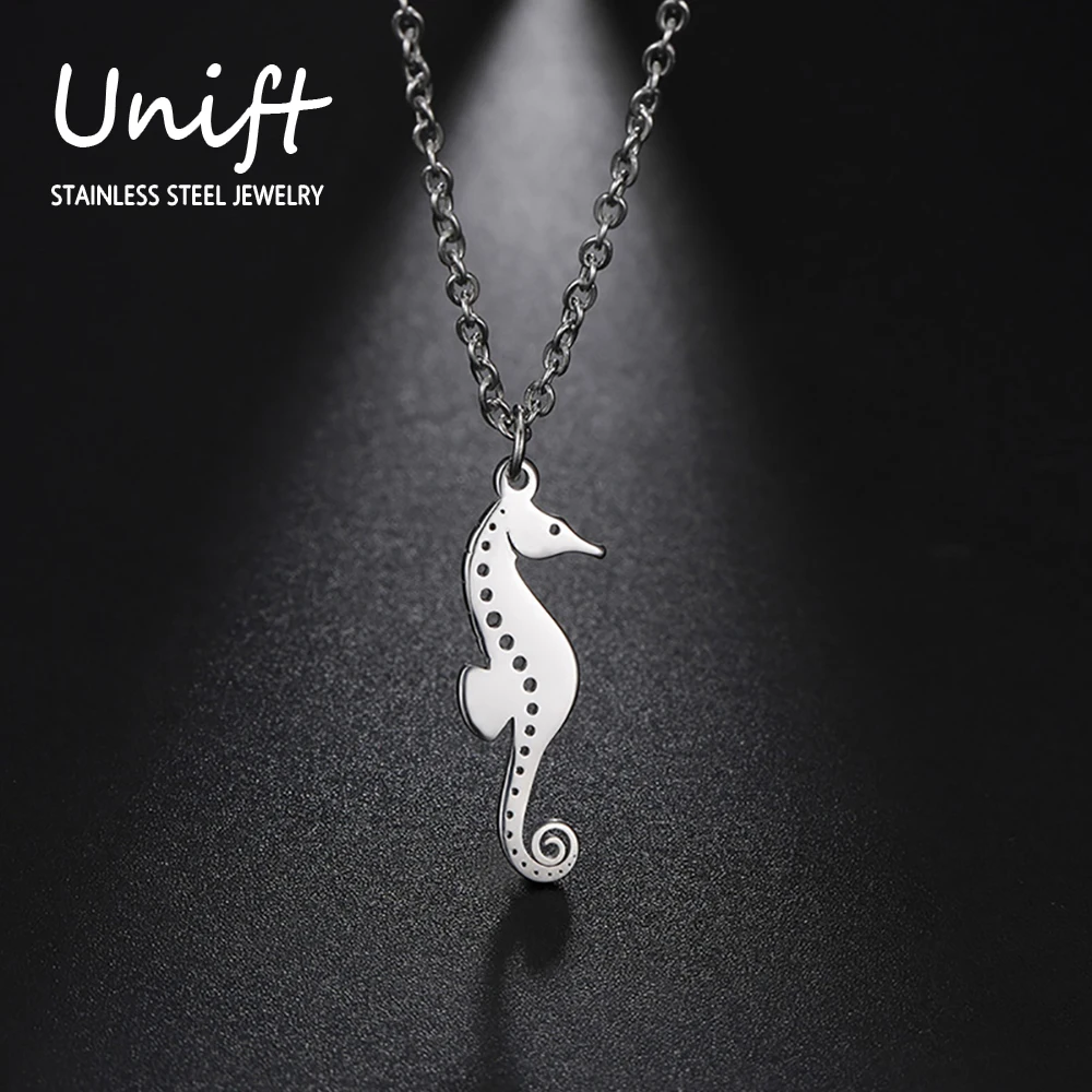 Unift Seahorse Simulation Animal Pendant Necklace Women Stainless Steel Fashion Charms Jewelry Ocean Party Accessories Gifts