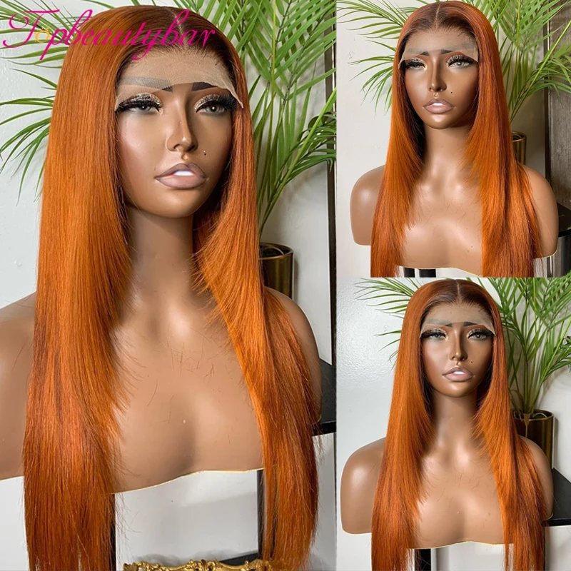 

Colored Ombre Ginger Human Hair Wigs Straight 13X4 Lace Front Human Hair Wigs Orange Ginger Brazilian Remy Lace Wigs For Women