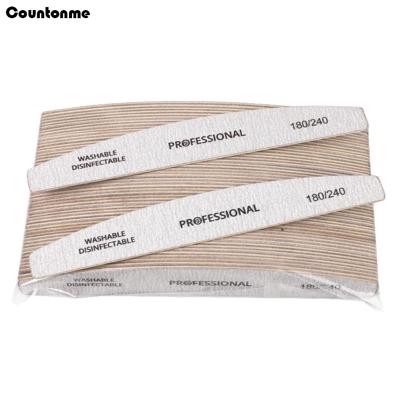 

100Pcs Boat Wooden Nail File 180/240 Strong Thick Wood Sandpaper Emery Board Buffer Washable Files Manicure Nails Accesorios