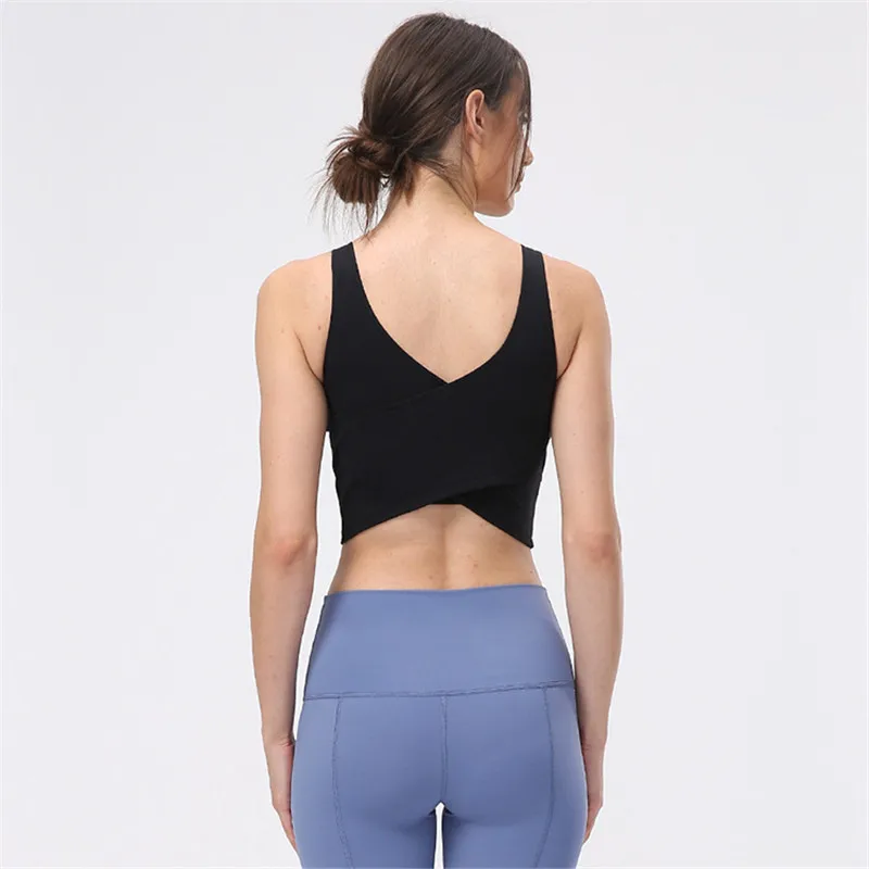 Solid Color Sports Tank Soft Yoga Vest Crop Top Moisture Wicking Tight Fitness Bra Women No Rims Removable Chest Pad Gym Clothes