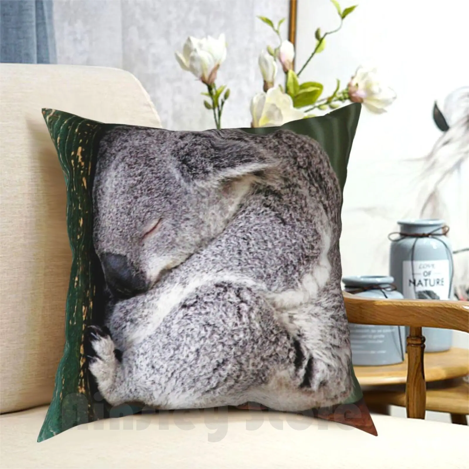 Sleeping Koala Pillow Case Printed Home Soft Throw Pillow Koala Wildlife Animals