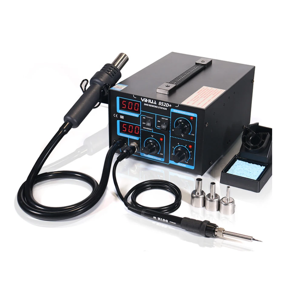 YIHUA 852D+ Air pump air gun Hot welding Soldering Station With Soldering Iron Heat Gun Tool BGA Welding SMD Desoldering Station