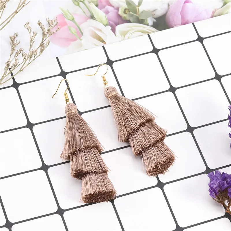 2020 3 Layered Bohemian Fransen Luxus Erklärung Quaste Ohrringe 2020 Boho Mode Schmuck Frauen Lange Tropfen Baumeln Ohrringe – Detail 8