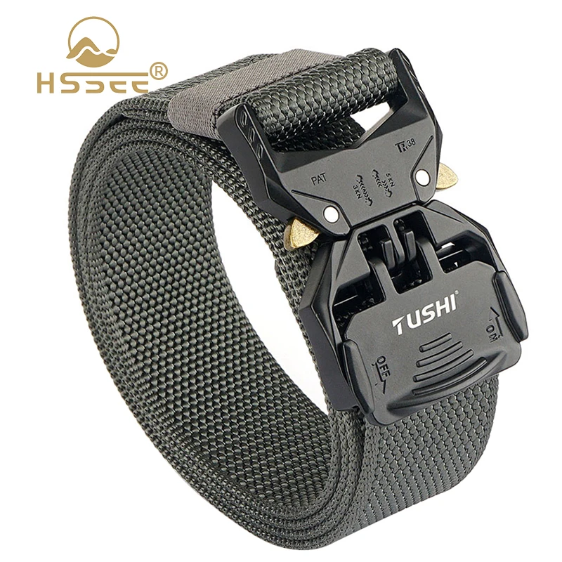 HSSEE New Tactical Belt for Men Tight Nylon Military Army Belt Outdoor Sports Waistband Metal Buckle Casual Girdle Male Gift