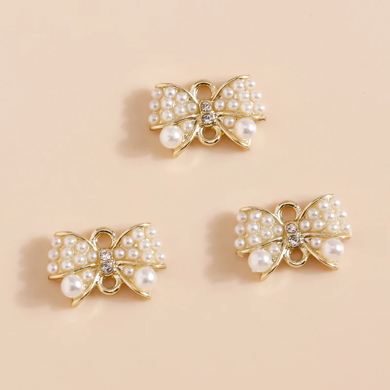 5 Stück exquisite Perlen-Bowknot-Charms-Anhänger-Verbinder für Armbänder, Halsketten, handgefertigt, DIY-Schmuckherstellung, Zubehör-Versorgung – Detail 3