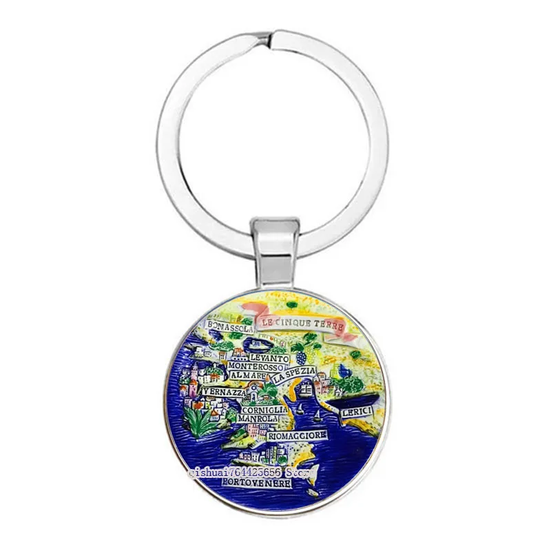 25MM Keychain Europe Mediterranean Greece Spain France Glass Brushed Keychain Fashion Keychain Men\'S And Women\'S Jewelry Gifts