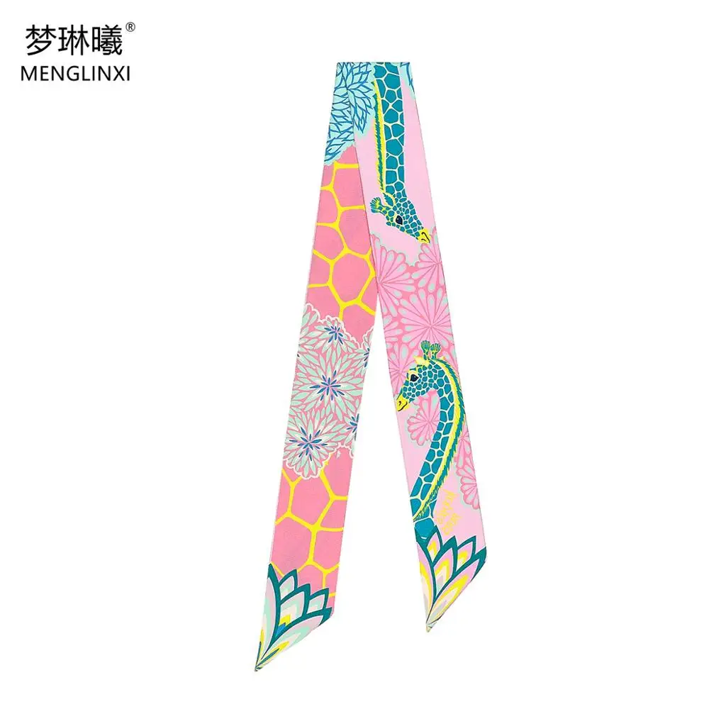 2023 Brand Design Giraffe Skinny Scarf Fashion Women Bag Scarves Hair Neck Silk Scarf For Ladies Striped Foulard Headband