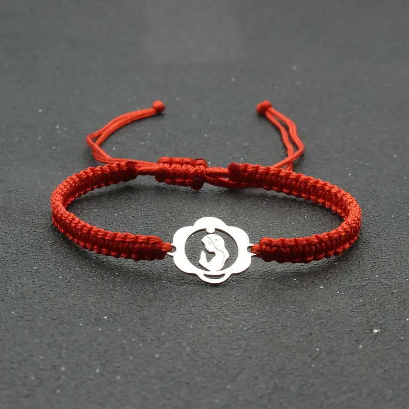 1Piece Stainless Steel Holy Mother Charm Bracelet Handmade Braided Adjustable Lucky Hand Rope Women Men Couples Holiday Gifts