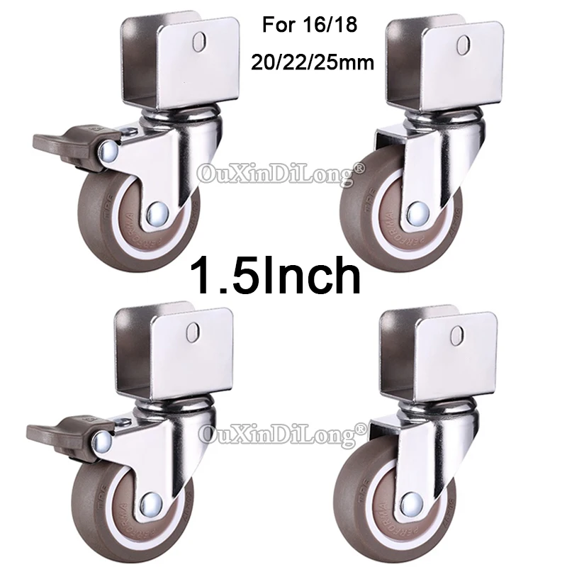4PCS 1.5 Inch Furniture Casters Crib/Baby Bed Casters with Brake Wheels Rubber Swivel Caster Hardware for 16/18/20/22/25mm GF684