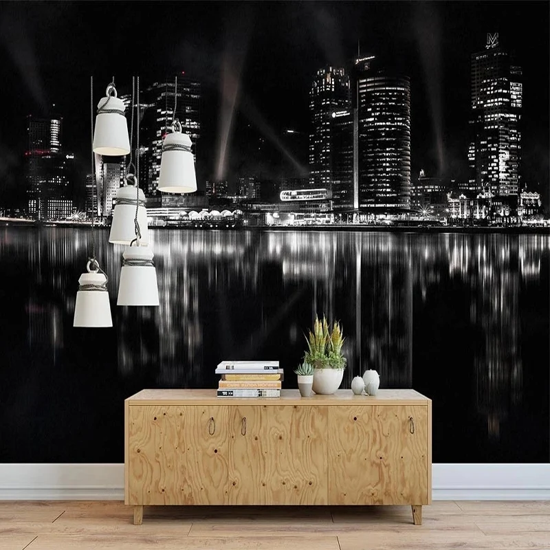 

Custom Mural Wallpaper Modern 3D Black And White City Building Fresco Living Room TV Sofa Bedroom Home Decor Papel De Parede 3 D