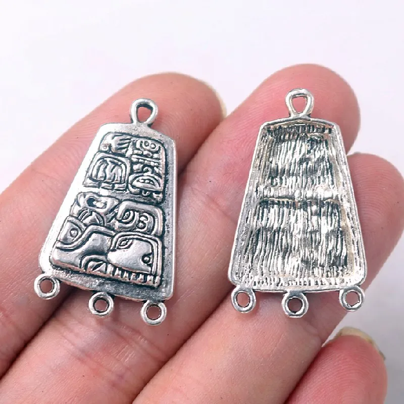 10pcs Silver Plated Mystery Mayan Picture Charm Retro Earrings Necklace DIY Jewelry Handicraft Metal Connectors Findings 31*19mm