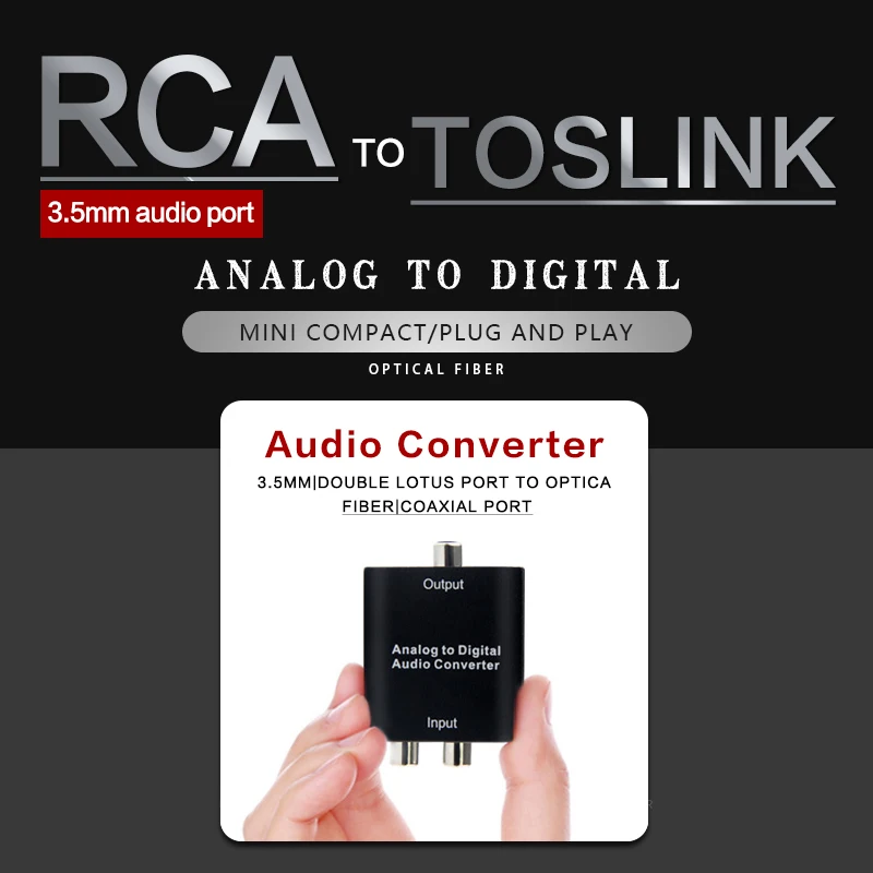 R/L RCA 3.5mm AUX Analog to Digital Audio Converter Coaxial Toslink Optical Audio Signal Adapter Support USB power