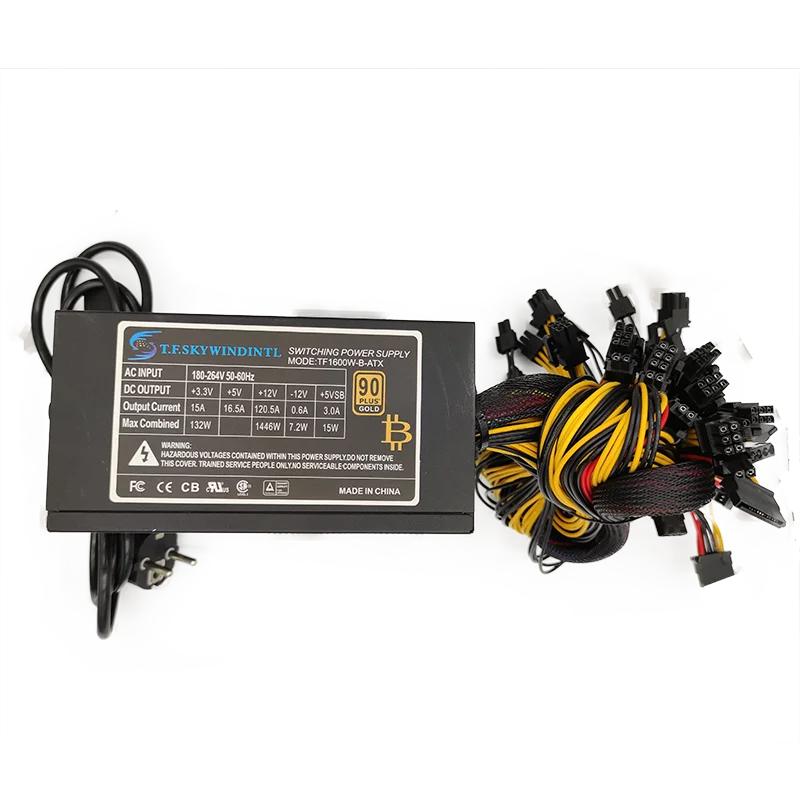 Alimentation électrique 1600w pour 6 GPU Ethereum Miner, compatible avec 6 cartes graphiques RX470 RX480 RX570 RX580 PC