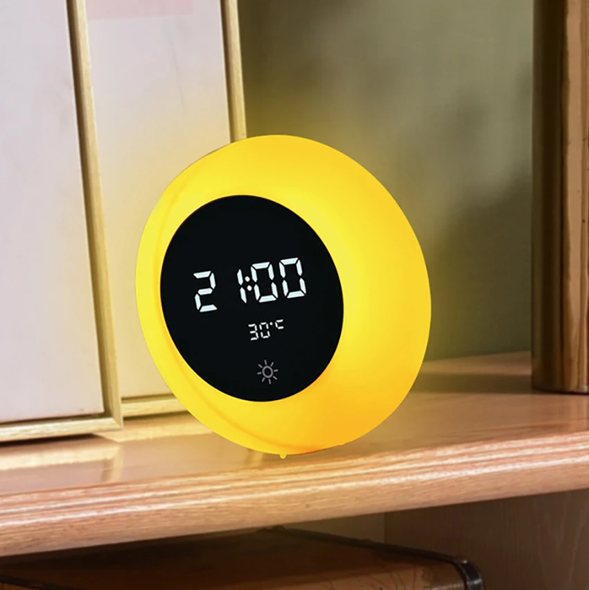 Sveglia sveglia con staffa, luce notturna a LED per camera da letto, luminosità regolabile e controllo tattile per bambini
